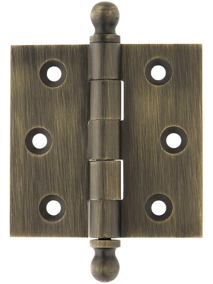 2 1/2 inch Solid Brass Butt Hinge With Ball Finials - 1/8 inch thickness in Antique Brass.
